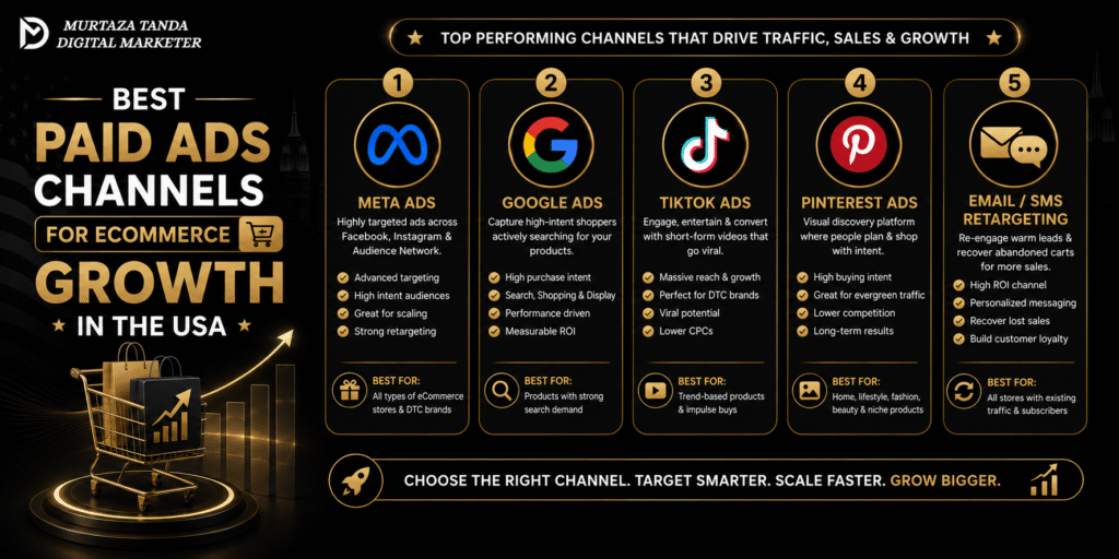 Best paid ads channels for ecommerce growth in the USA